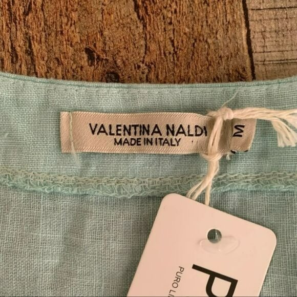 Valentina Naldi womens size medium linen blue tank top with eyelet lace ruffle - Picture 4 of 11